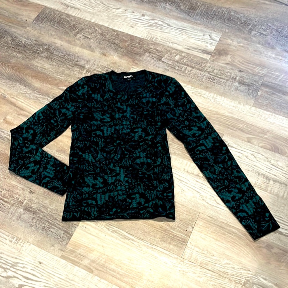 Express Green and Black Patterned Sweater